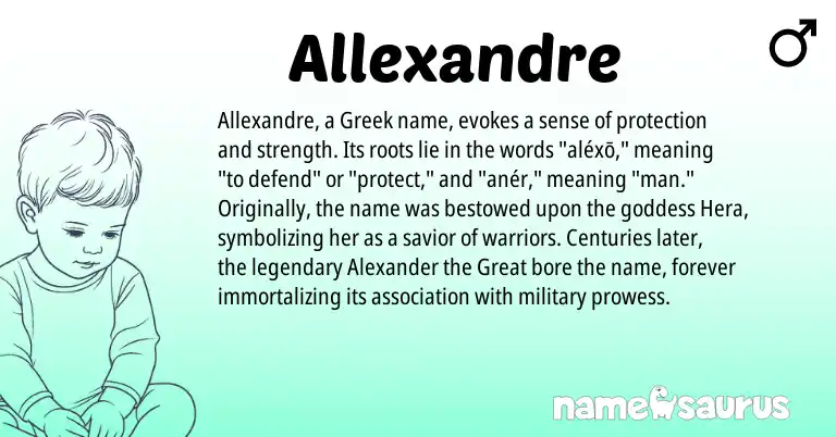 Infographic about Allexandre name meaning, Allexandre is a name from Greek origin(s).
