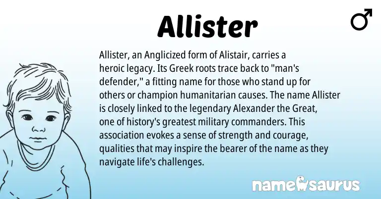 Infographic about Allister name meaning, Allister is a name from Greek origin(s).