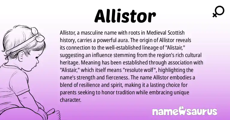 Infographic about Allistor name meaning, Allistor is a name from Medieval Scottish origin(s).