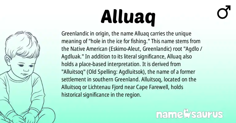 Infographic about Alluaq name meaning, Alluaq is a name from Native American, Aleut, Greenlandic origin(s).