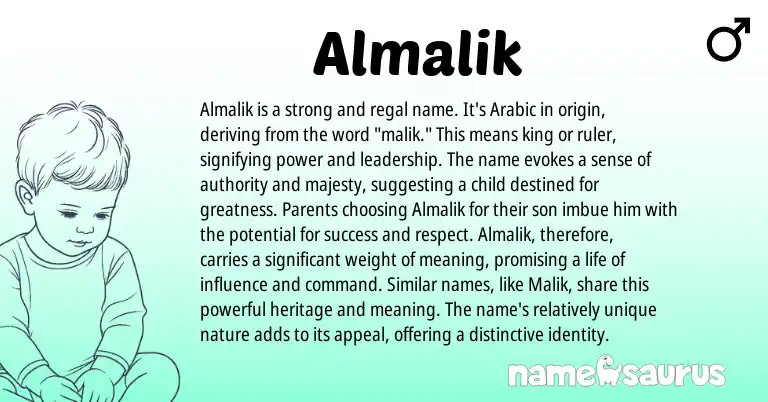 Infographic about Almalik name meaning, Almalik is a name from Arabic origin(s).