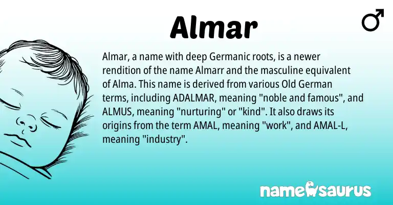 Infographic about Almar name meaning, Almar is a name from Old German, Germanic origin(s).