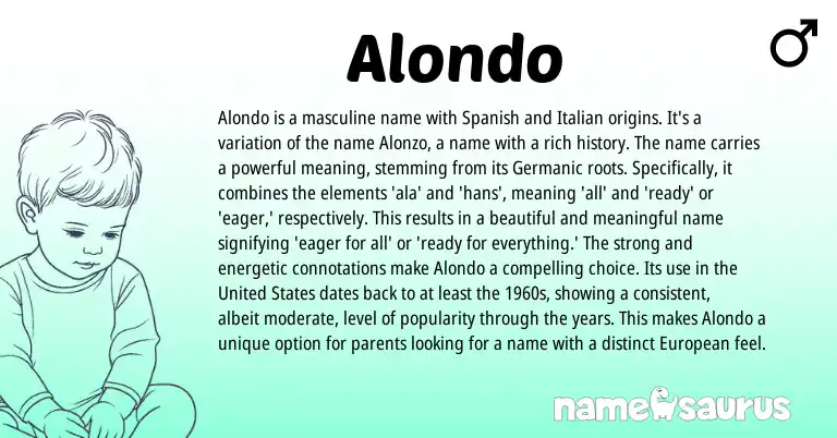 Infographic about Alondo name meaning, Alondo is a name from Germanic, Italian, Spanish origin(s).