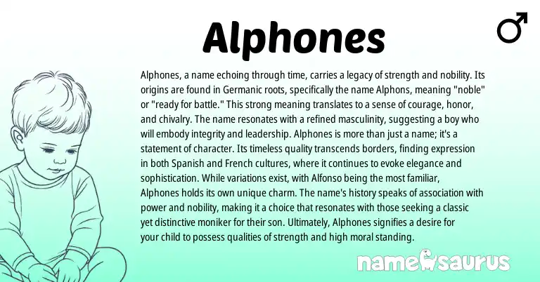 Infographic about Alphones name meaning, Alphones is a name from Germanic origin(s).