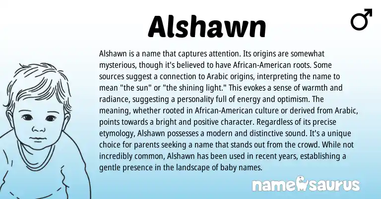 Infographic about Alshawn name meaning, Alshawn is a name from Arabic origin(s).