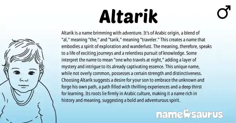 Infographic about Altarik name meaning, Altarik is a name from Arabic origin(s).