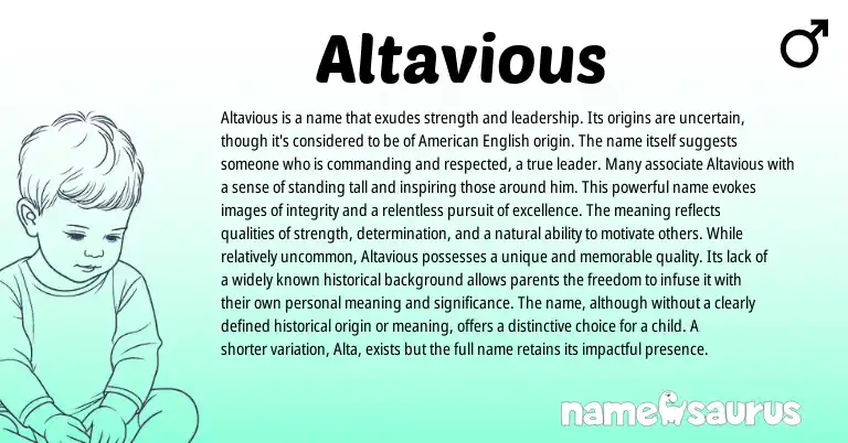 Infographic about Altavious name meaning, Altavious is a name from English origin(s).