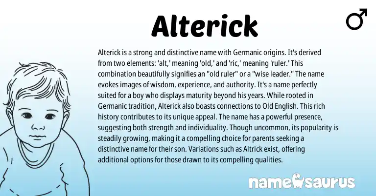 Infographic about Alterick name meaning, Alterick is a name from Germanic, English origin(s).