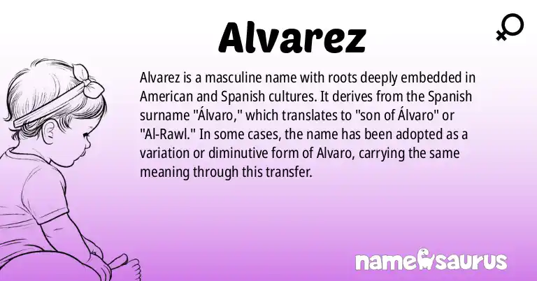 Infographic about Alvarez name meaning, Alvarez is a name from American, Spanish origin(s).