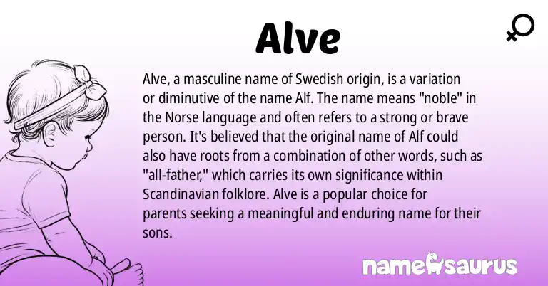 Infographic about Alve name meaning, Alve is a name from Swedish origin(s).