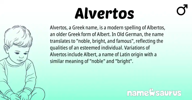 Infographic about Alvertos name meaning, Alvertos is a name from Old German, Latin, Greek origin(s).