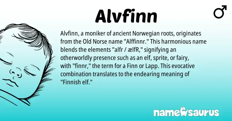 Infographic about Alvfinn name meaning, Alvfinn is a name from Norwegian, Old Norse, Finnish origin(s).