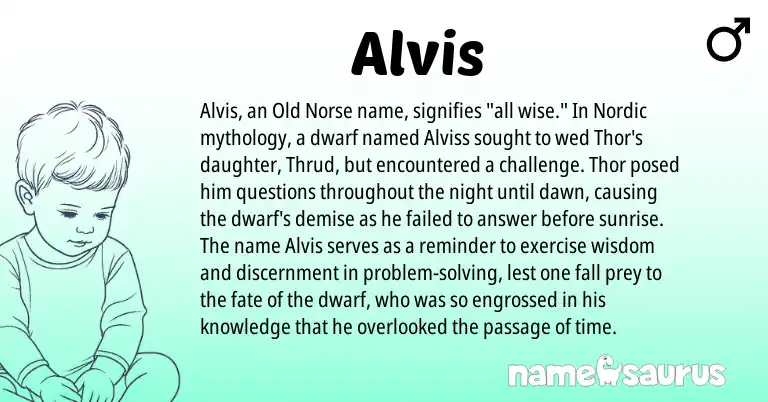 Infographic about Alvis name meaning, Alvis is a name from Old Norse, Nordic origin(s).