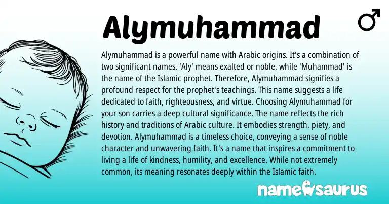 Infographic about Alymuhammad name meaning, Alymuhammad is a name from Arabic origin(s).