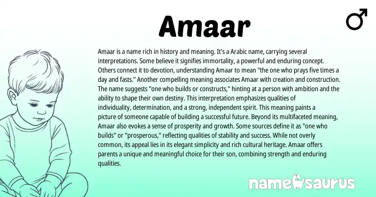 Infographic about Amaar name meaning, Amaar is a name from Arabic origin(s).