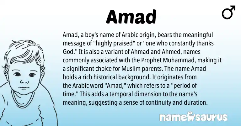 Infographic about Amad name meaning, Amad is a name from Arabic, Muslim origin(s).