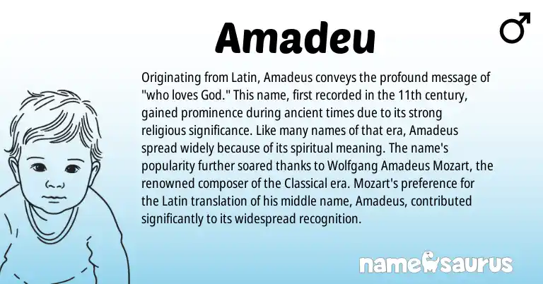 Infographic about Amadeu name meaning, Amadeu is a name from Latin origin(s).