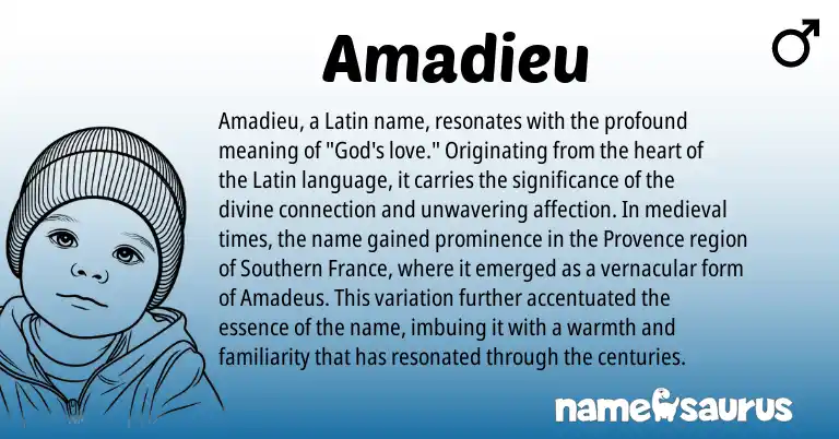 Infographic about Amadieu name meaning, Amadieu is a name from Latin origin(s).