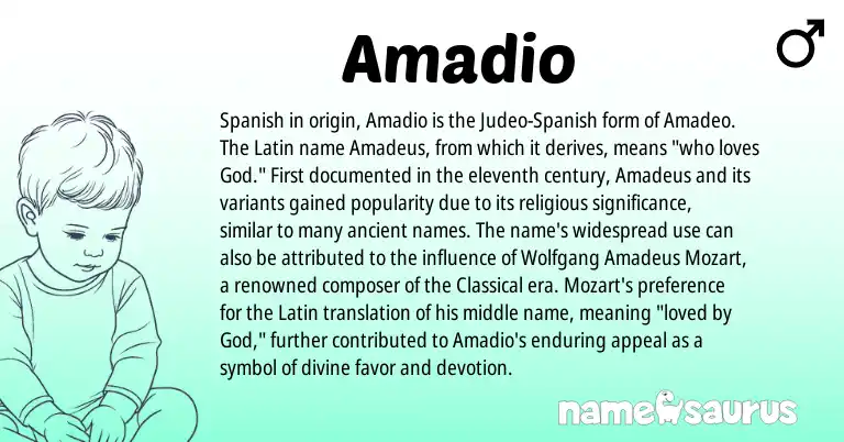 Infographic about Amadio name meaning, Amadio is a name from Spanish, Latin, Judeo-Spanish origin(s).
