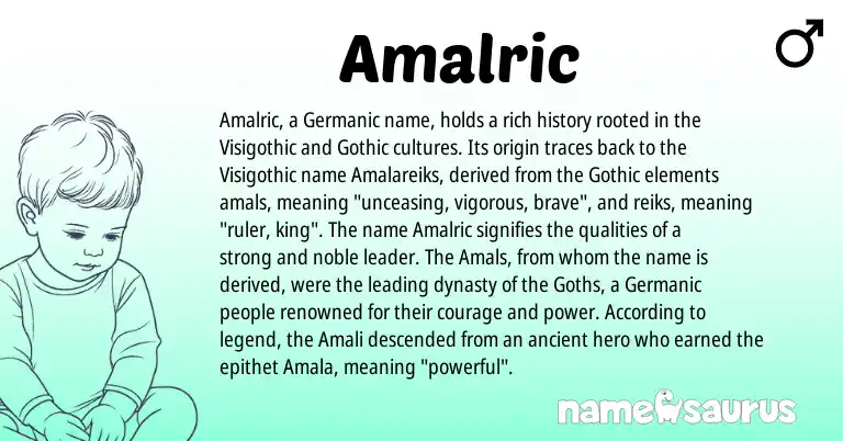 Infographic about Amalric name meaning, Amalric is a name from Germanic, Gothic origin(s).