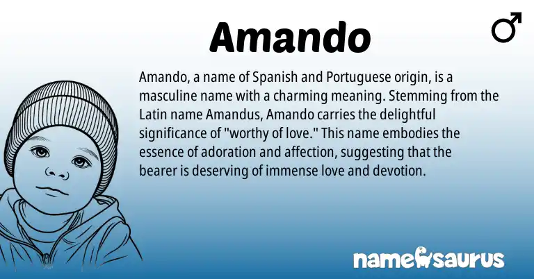 Infographic about Amando name meaning, Amando is a name from Spanish, Latin, Portuguese origin(s).