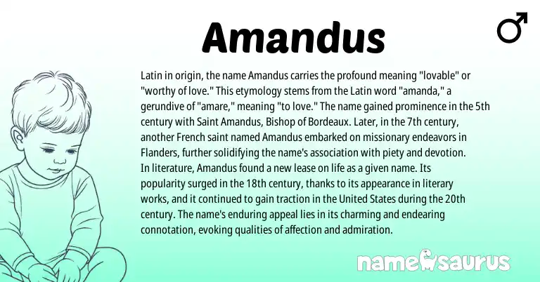 Infographic about Amandus name meaning, Amandus is a name from French, Latin, United States origin(s).