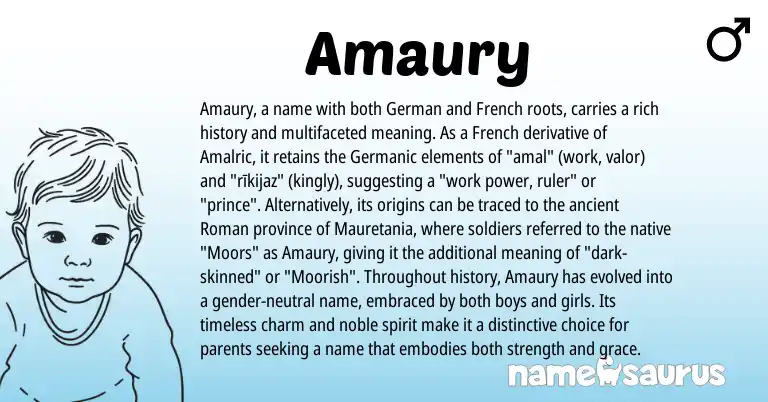 Infographic about Amaury name meaning, Amaury is a name from Roman, German, French, Germanic origin(s).