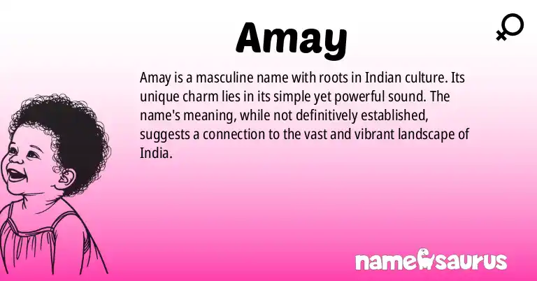 Infographic about Amay name meaning, Amay is a name from Indian origin(s).