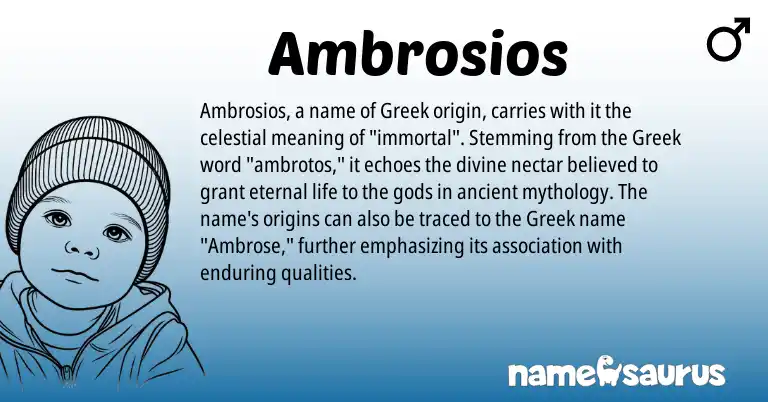 Infographic about Ambrosios name meaning, Ambrosios is a name from Greek origin(s).