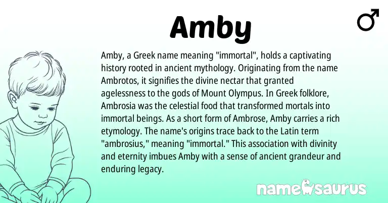 Infographic about Amby name meaning, Amby is a name from Latin, Greek origin(s).