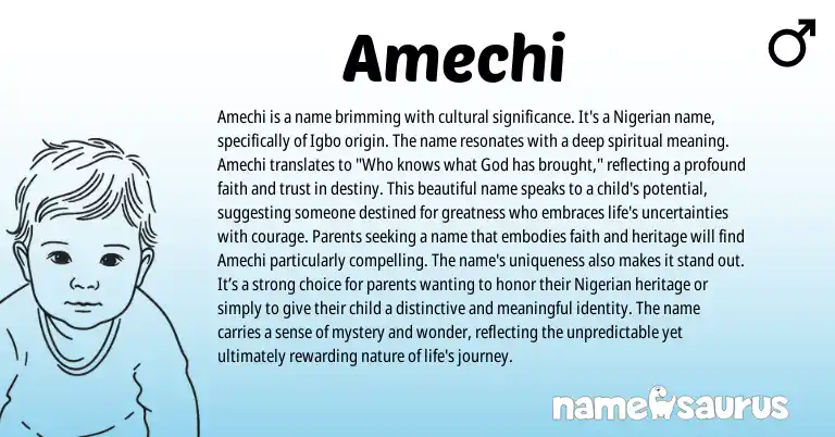 Infographic about Amechi name meaning, Amechi is a name from Igbo, Nigerian origin(s).