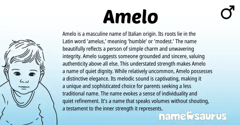 Infographic about Amelo name meaning, Amelo is a name from Latin, Italian origin(s).