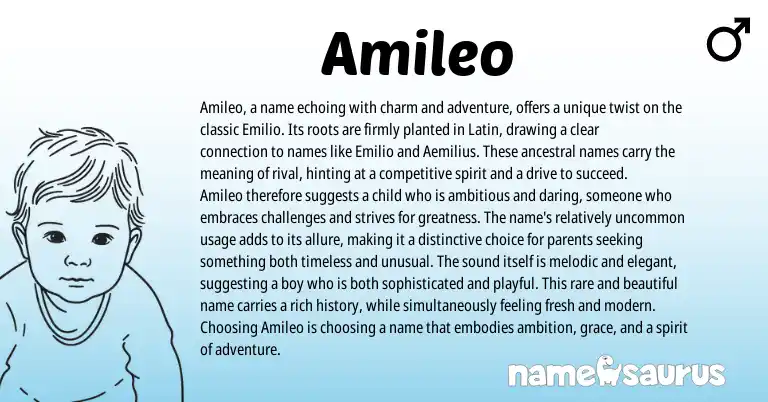 Infographic about Amileo name meaning, Amileo is a name from Latin origin(s).
