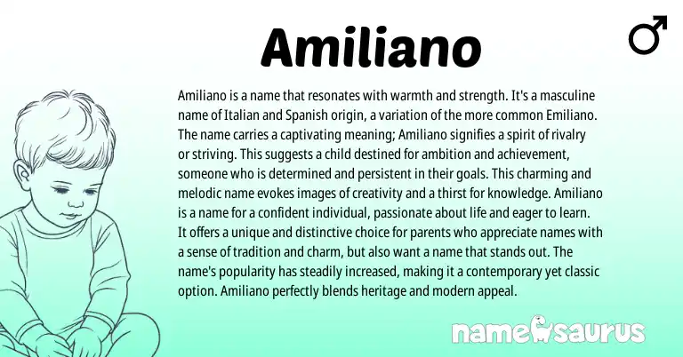 Infographic about Amiliano name meaning, Amiliano is a name from Italian origin(s).