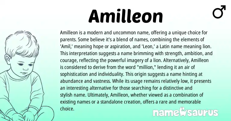 Infographic about Amilleon name meaning, Amilleon is a name from Latin origin(s).