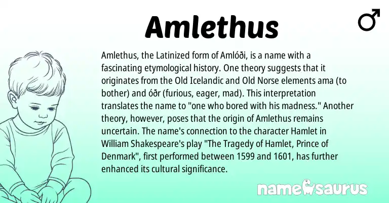 Infographic about Amlethus name meaning, Amlethus is a name from Old Norse, Icelandic origin(s).