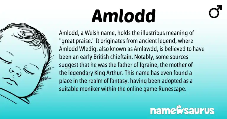 Infographic about Amlodd name meaning, Amlodd is a name from British, Welsh origin(s).