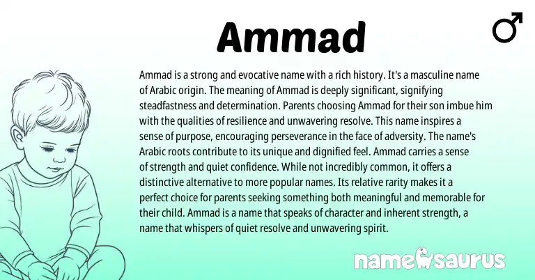 Infographic about Ammad name meaning, Ammad is a name from Arabic origin(s).