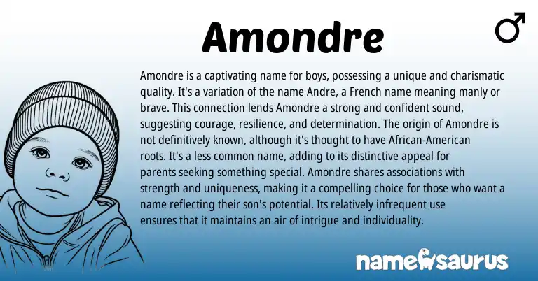 Infographic about Amondre name meaning, Amondre is a name from French, American origin(s).