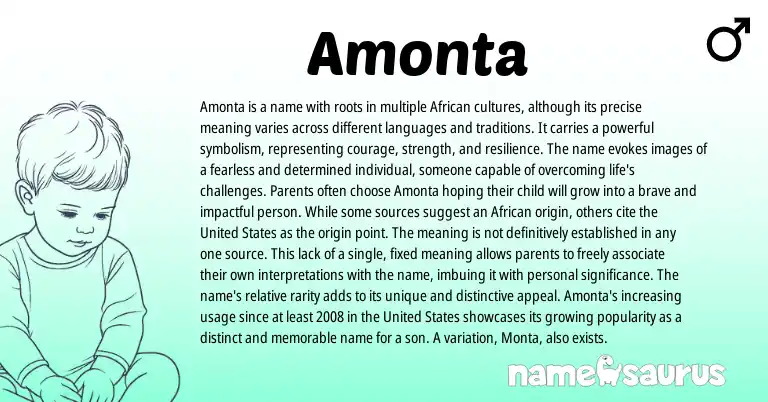 Infographic about Amonta name meaning, Amonta is a name from African origin(s).