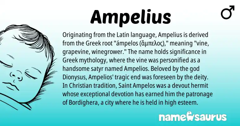 Infographic about Ampelius name meaning, Ampelius is a name from Latin, Greek origin(s).