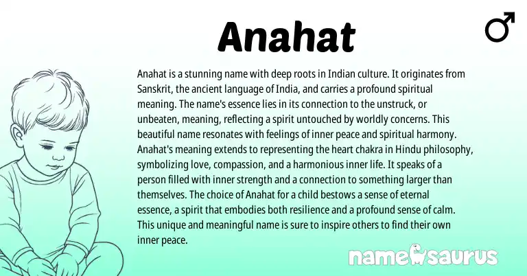 Infographic about Anahat name meaning, Anahat is a name from Indian, Sanskrit origin(s).