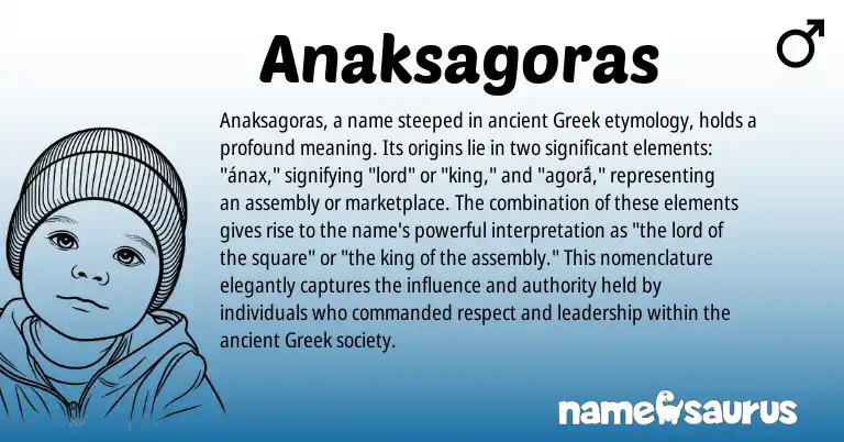 Infographic about Anaksagoras name meaning, Anaksagoras is a name from Greek origin(s).