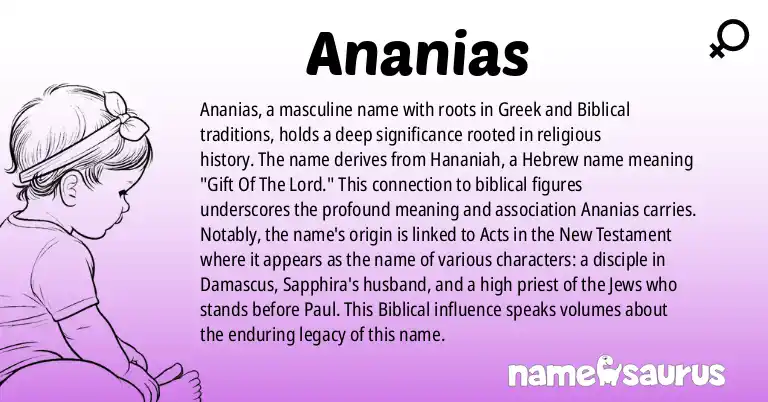 Infographic about Ananias name meaning, Ananias is a name from Greek, Biblical, Biblical Latin origin(s).