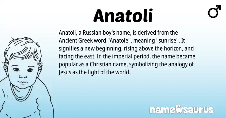 Infographic about Anatoli name meaning, Anatoli is a name from Russian, Ancient Greek origin(s).