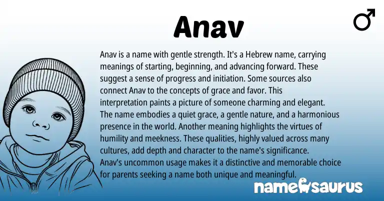 Infographic about Anav name meaning, Anav is a name from Indian, Hebrew origin(s).