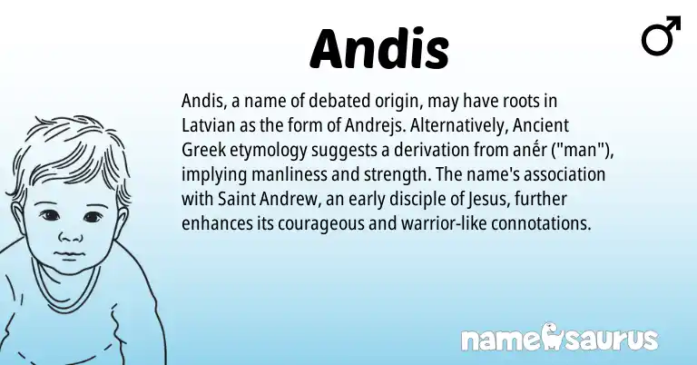 Infographic about Andis name meaning, Andis is a name from Ancient Greek, Latvian origin(s).