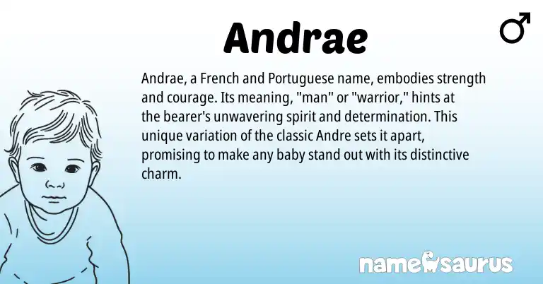 Infographic about Andrae name meaning, Andrae is a name from French, Portuguese origin(s).