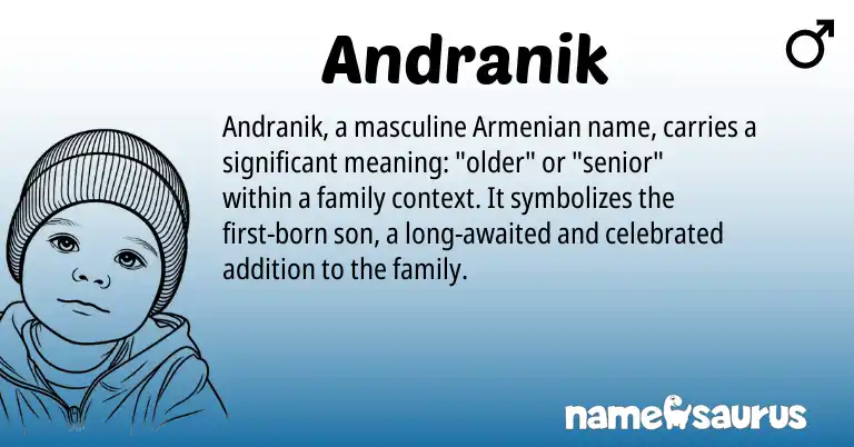 Infographic about Andranik name meaning, Andranik is a name from Armenian origin(s).