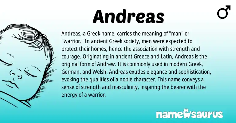 Infographic about Andreas name meaning, Andreas is a name from Greece, Welsh, Latin, Greek, German origin(s).